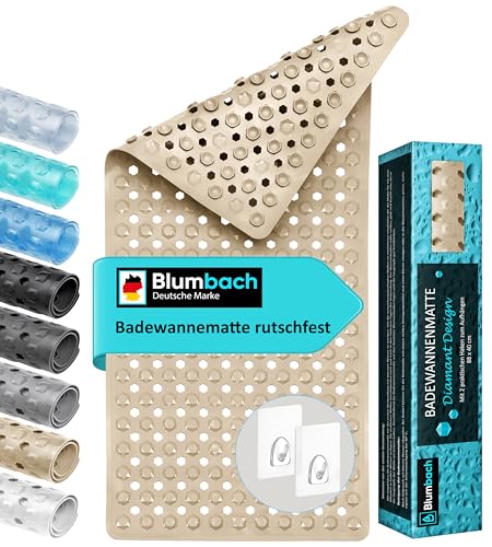 Blumbach Badewannenmatte rutschfest 88x40cm - inkl. 2 Haken zum Trocknen