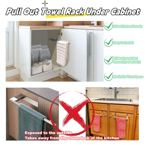 2-Prong Pull Out Towel Rack Under Cabinet, Under Sink Pull Out Towel Holder with 2 Arms, Heavy-Duty Chrome Pull Out Towel Bar for Kitchen Towels or Dish Towels, 540mm Long - Image 3