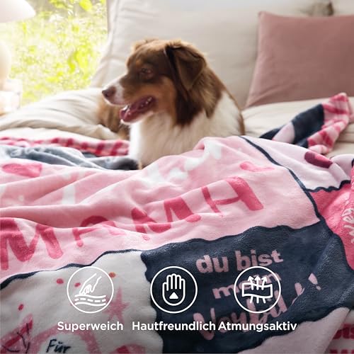 BEDSURE Kuscheldecke Geschenke Deko Decke - 130x150cm, Hellrosa Patchwork – Ansicht 6