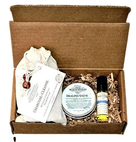Healing Self care, One Charcoal cleanse Soap, Healing salve-All Purpose Salve and Immunity Synergy Blend roll on oil. Great for Gift Giving.
