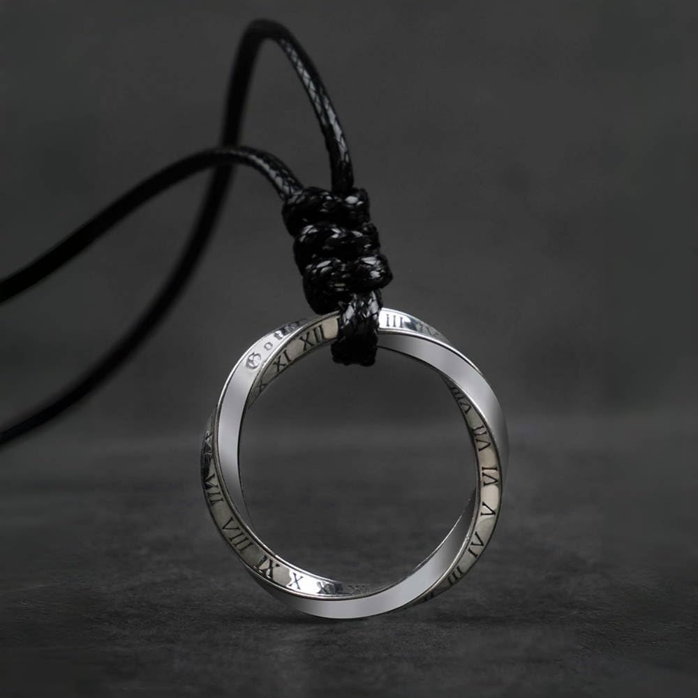 Netro Mobius Strip Collana a Sospensione con Numeri Romani per Uomini Donne Black Cord
