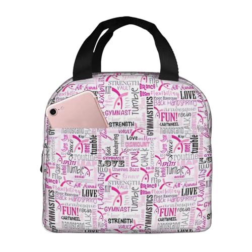 OAZCVBNN Gimnasia - Caja de mano ligera y reutilizable con estampado rosa para mujeres, hombres, niños, escuela, trabajo, camping, senderismo, playa