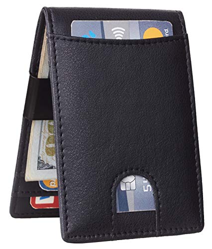 Gostwo Mens Bifold Wallet Money Clip RFID Blocking Travel Wallet Credit Card Holder (napa black size A)
