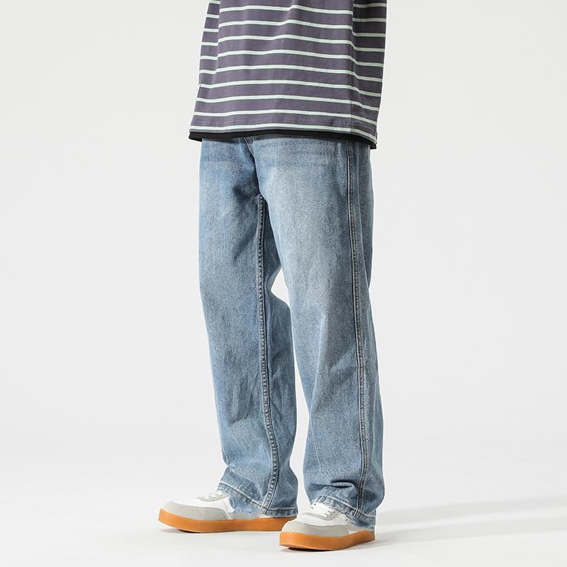 Men's Jeans Summer Japanese Vintage Light Color Loose Fit Straight Leg Denim Pants2