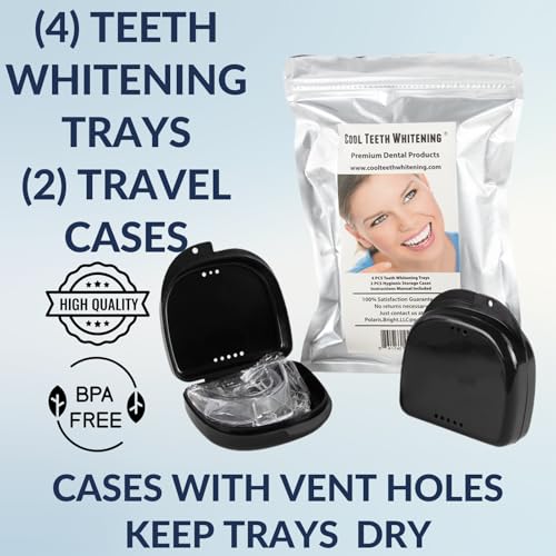 teeth whitening trays moldable 4-pc bleaching trays for teeth whitening with 2 slim retainer cases - comfortable thin design for tooth bleach compatible with opalescence gel not included