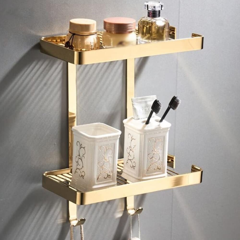 WDSOPK Solid Brass Corner Shower Caddy With Soap Dish And Hook Wall Mounted Bathroom Storage Rack For Shampoo And Toiletries Rustproof Kitchen Organizer With Seasoning Bottles,