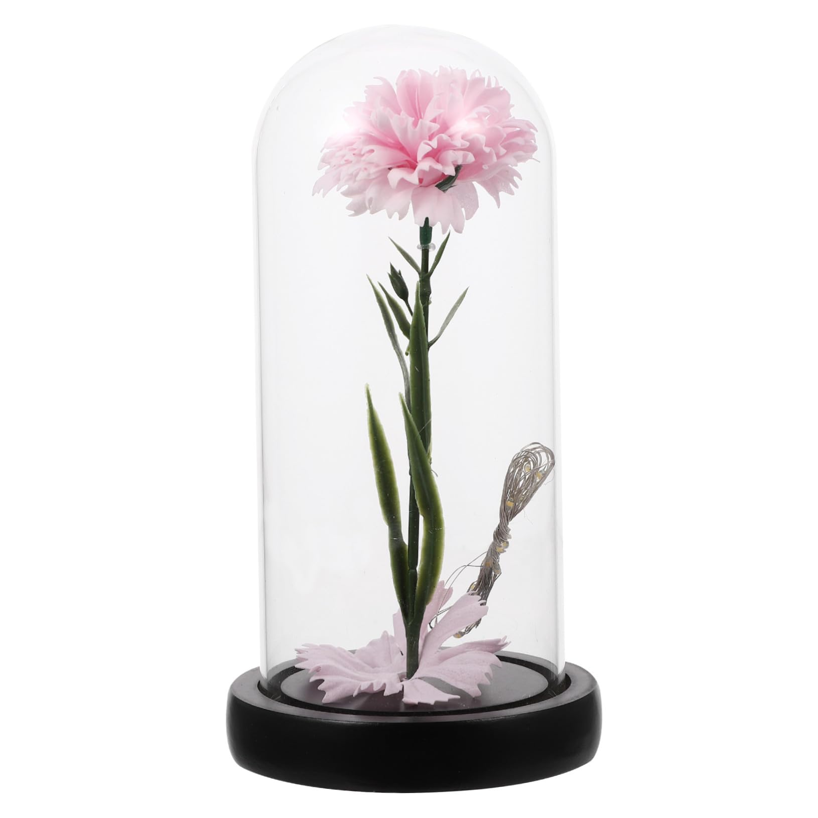 Warmhm Glass Shade Lamp Simulated Carnation Lamp with Colorful Dome Glass and Wood Solid Base Romantic Atmosphere Night Light for Home Living Room Without Battery