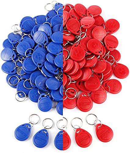 GIRAFEDA Badges RFID EM4100 en ABS Etiquette RFID Porte Clé à Contrôle d'Accès Badge RFID 125khz Porte Clés RFID Etanche Smart ID Keycard Access Key pour Système de Contrôle d'Accès-Rouge/Bleu-50 Pcs