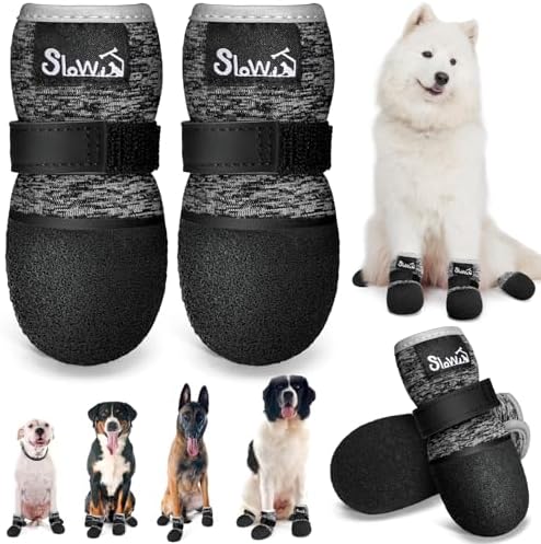 Lukovee Dog Shoes – Breathable Dog Sock Shoes for Hardwood Floor Snow Hot Pavement, Waterproof Non-Slip Soles Booties with Reflective Strip for Small Medium Large Dogs (Size 1, Black&White)