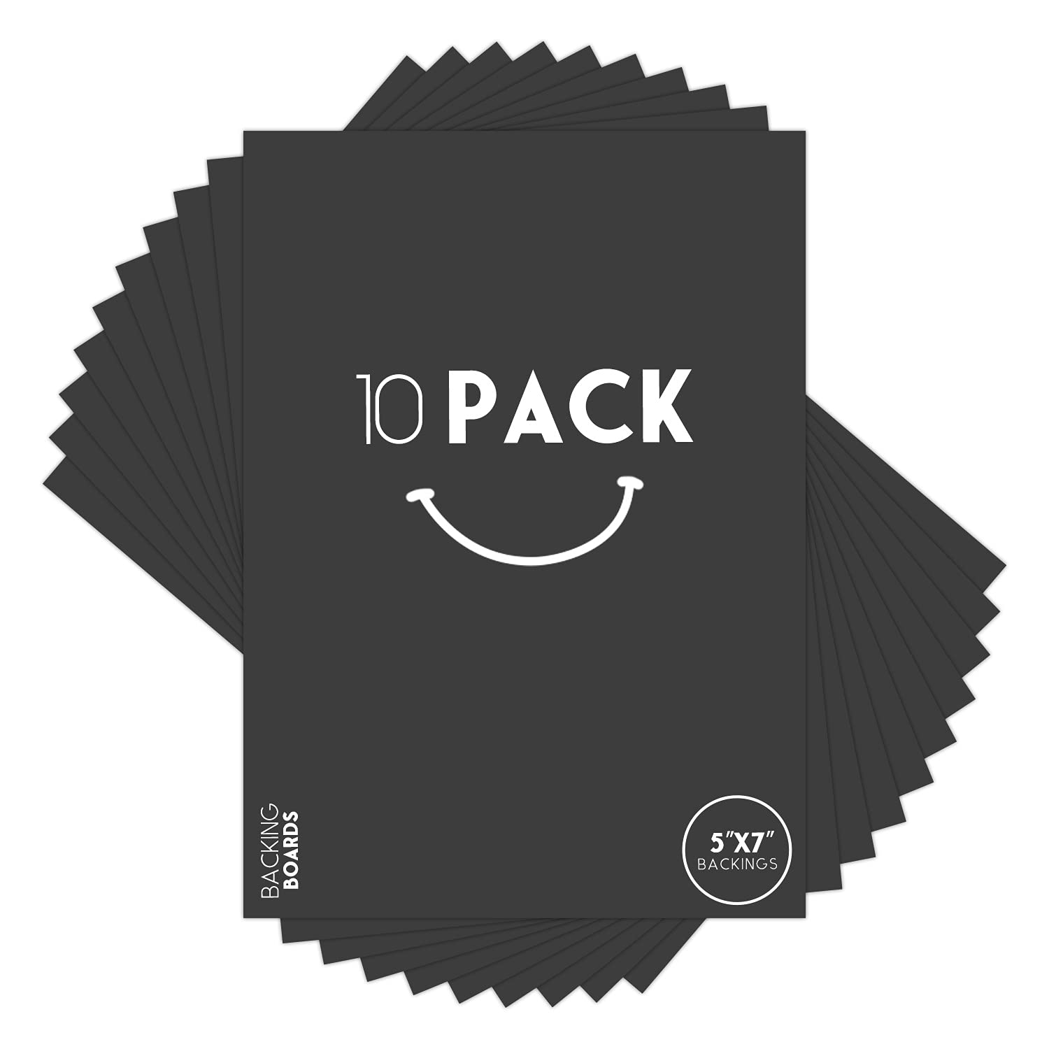 Golden State Art, Pack of 10, 1/16" Thickness Uncut Mat Matte Board Backing for Picture Frame, White Core (5x7, Black)