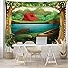 Lunarable Camping Tapestry, Idyllic Nature Scene of a Deep Forest with Lake and Mountains Cartoon Woodland, Fabric Wall Hanging Decor for Bedroom Living Room Dorm, 45