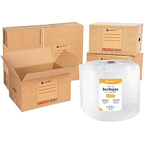 packer PRO Rollo Plastico Burbujas Embalaje 50cm Ancho 100m Longitud + 10 Cajas Carton Cover