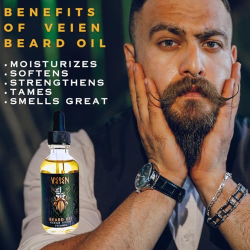 Veien Beard Oil for Men Premium All-Natural 2floz Made in USA for Thicker Darker Fuller Growth Moisturizes Conditions Softens Strengthens Smooths Frizz Hydrates for All Hair & Skin Types Reduces Itch - Image 6