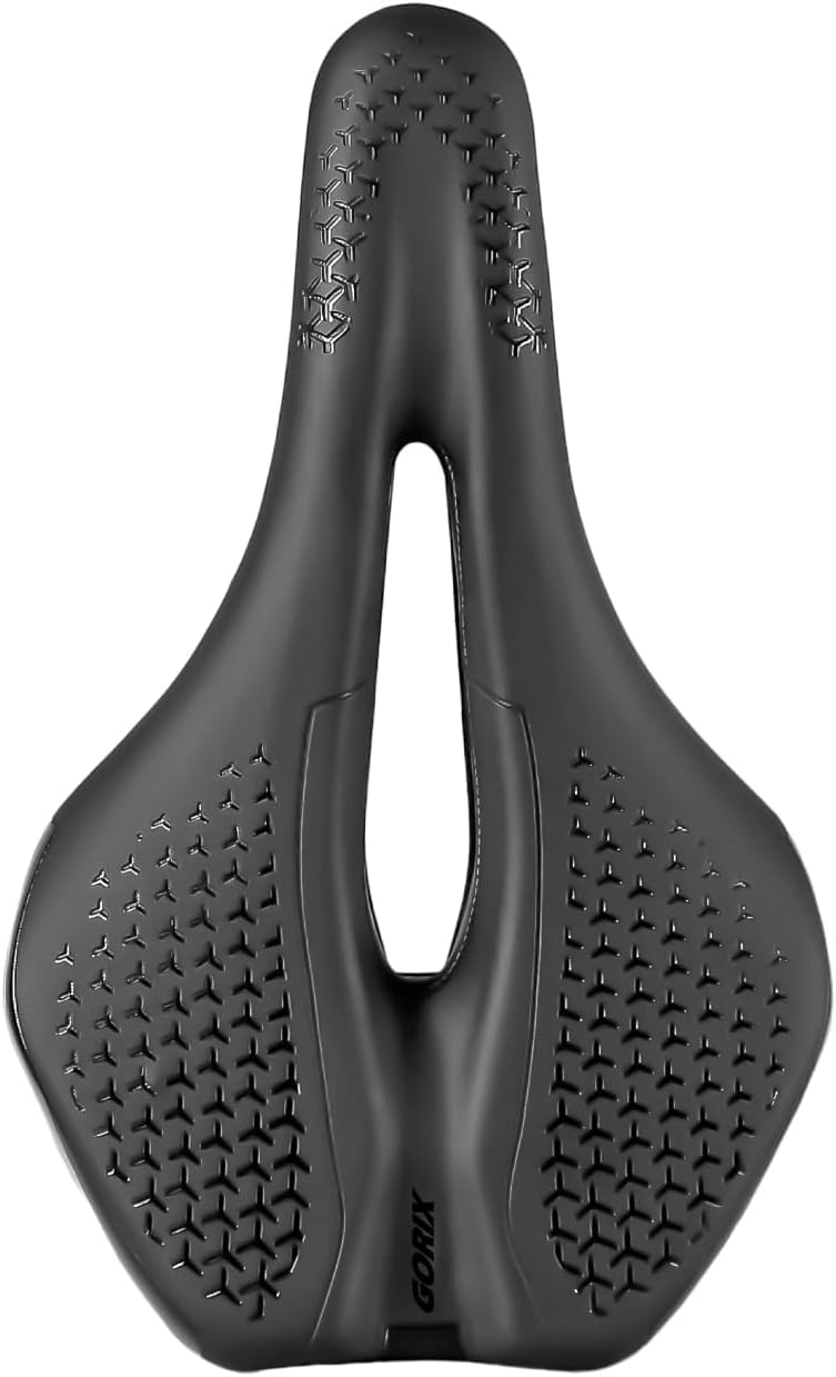 GORIX Asiento de sillín de bicicleta grueso y cómodo, nariz corta, absorción de impactos, bicicleta de carretera de montaña (ADV-ShortFly210)