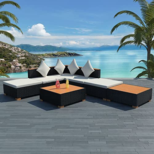 Genérico Muebles de jardín y Cojines 7 Piezas ratán sintético Negro,Mobiliario,Muebles de jardín,Conjuntos de jardín-42757