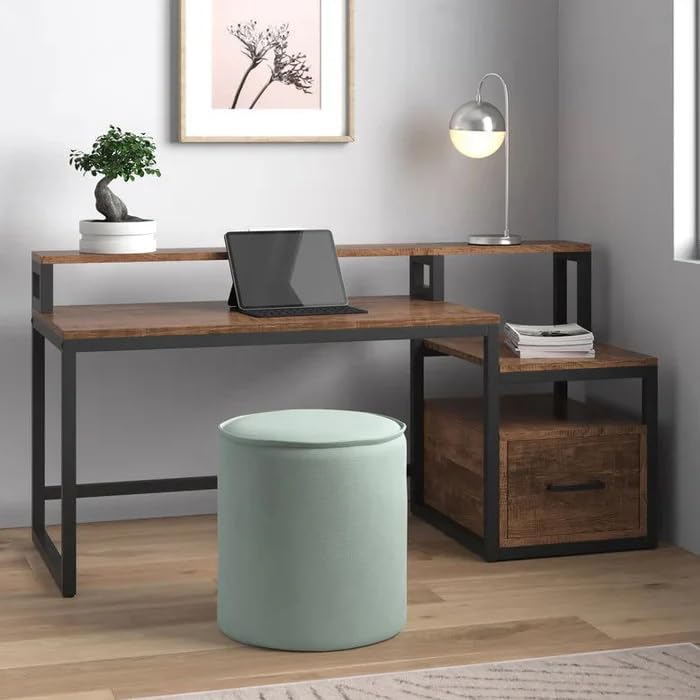 Image of Klaxon Engineered Wood Iron Study Table with Drawer, Multi-Usage Laptop Desk & Home Office (Printo-FD, DIY Installation)
