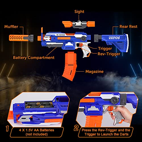 Elektrische Spielzeug Pistole für Kinder - VATOS Automatisch Blaster Gun Sniper 100 Darts mit Scope | Sniper Gewehr Einstellbare Hintere Auflage Geschenke für Jungen Mädchen 6-12 Jahre alt Kinder