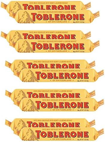 Toblerone of Switzerland Swiss Chocolates with Honey & Almond, 10 X 35 Gram