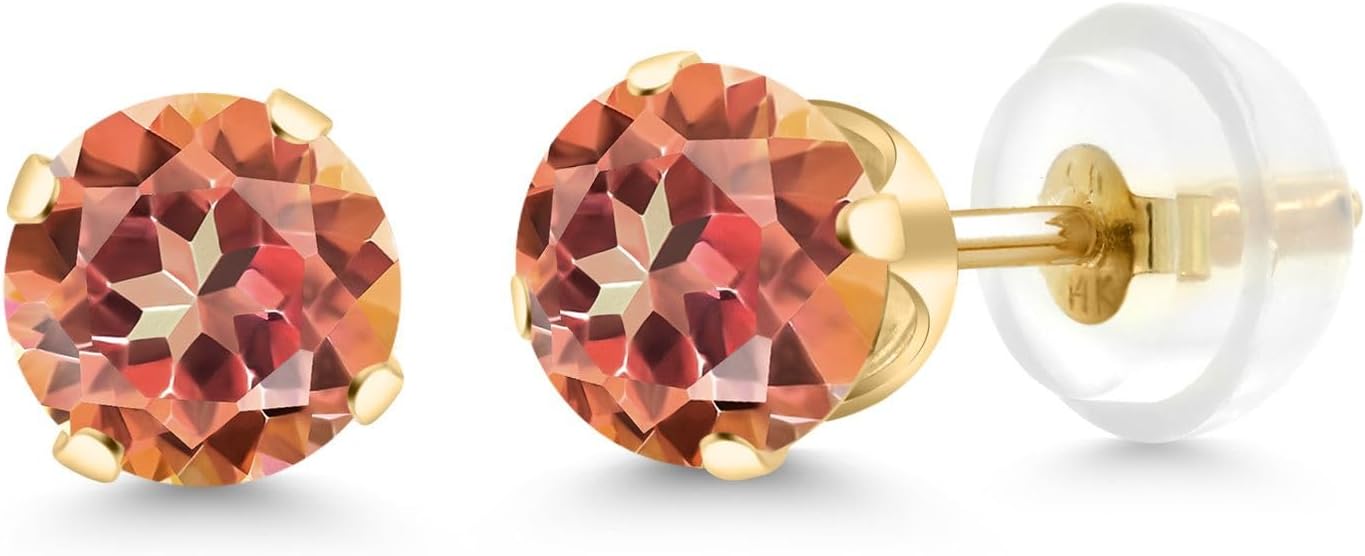 Gem Stone King 14K Yellow Gold Gemstone Birthstone Stud Earrings | Round 5MM | 14K Silicone Push Back | Gold Earrings For Women Men