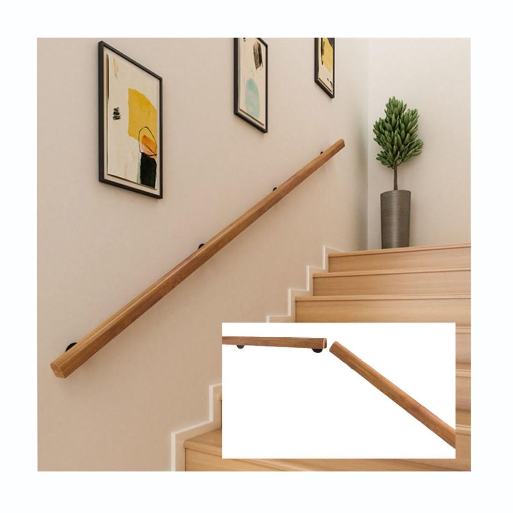 LWJSOCP Beige Wooden Stair Handrail - 1-20FT Adjustable Indoor Wall Railing Easy Installation Natural Wood 19ft/580cm Perfect for Home Safety and Style
