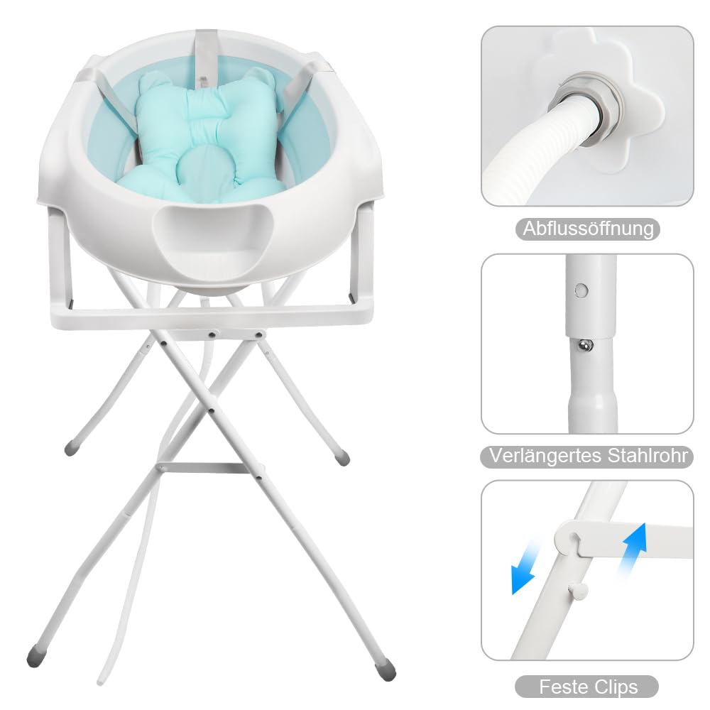 Bañera infantil con soporte 82 cm, bañera plegable para bebé, tumbona de baño para bebe, baño seguro y cómodo para recién nacido, bañera plegable con soporte antideslizante