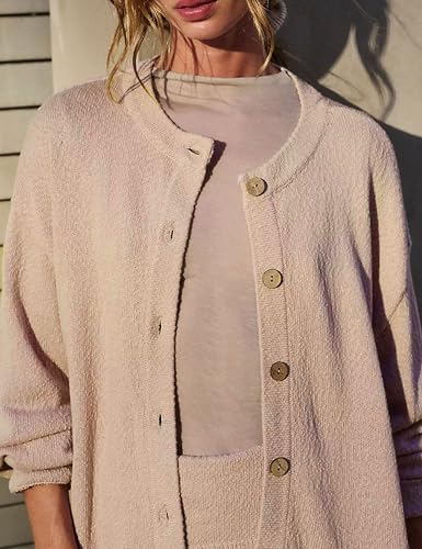 Image of Bozanly Two Piece Sweater Skirt Set for Women Crew Neck Long Sleeve Button Down Sweater A-line Knit Skirts