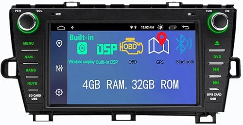 Radio de coche Android 12 de 7 pulgadas Reproductor estéreo DSP incorporado inalámbrico CarPlay para Toyota Prius 2009-2013 navegación multimedia