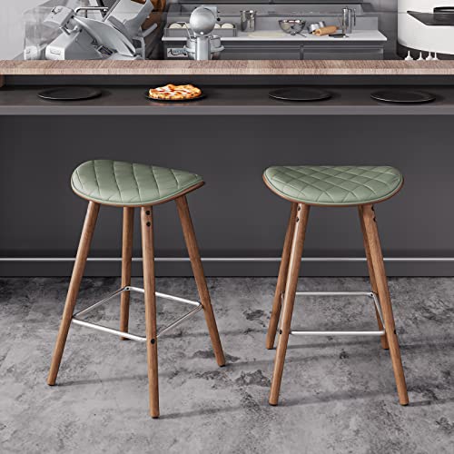 Aqg Bar Stools Set Of 2-Counter Height Stools - Counter Bar Stool - Pu Leather Kitchen Stools - Wood Pub Base, For Kitchen, Recreation Room, Or Game Room By Dorm,Recreation Game Room. (Green) #TOP5