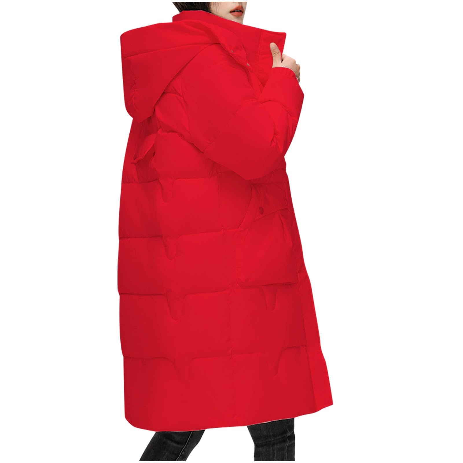 SYDUZAX Cappotto Donna Invernale Piumino Lungo Donna Invernale Cappotto Tinta Unita a Maniche Lunghe con Zip Bottoni con Cappuccio Ampie Tasche Cappotto Sci Trekking Ispessito Semplice Casual