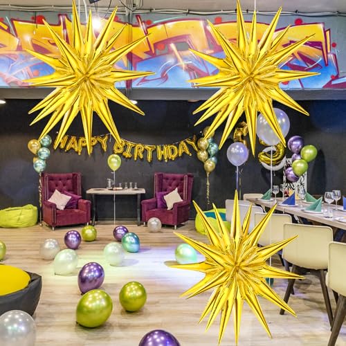 8 Pcs Star Balloons, Huge Gold Explosion Star Aluminum Foil Spike Balloons for Birthday, Baby Shower, Wedding, Bachelorette Party, Disco Party Decorations Supplies - Image 4