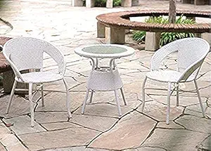 CORAZZIN Garden Patio Seating Chair and Table Set with Glass Balcony Outdoor Furniture with 1 Tables and 2 Chair Set (White)