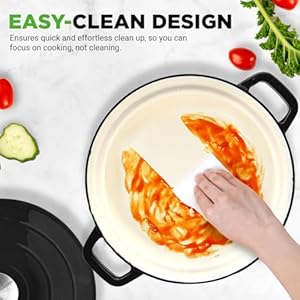 6 quart electric dutch oven 1500w 5 in 1 enamel coated cast iron pot with stainless steel lid precise temperature control includes 2 silicone pot holders heat resistant pad black  urban country home decor