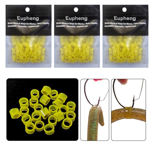 Eupheng 300PCS Heavy Duty Wide Wacky Worm O-Rings for Bass Fishing Wacky Rig or Neko Rig Save Your Baits from Tearing Fits Most Senko Worms (ID 5mm/6mm/7mm)