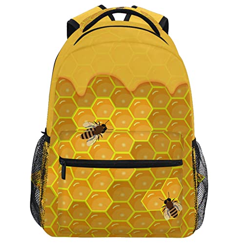 Oarencol Mochila de panal de abeja con diseño de abeja dulce miel amarilla Geometría Daypack Viaje Senderismo Camping Escuela Portátil Bolsa