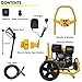 RocwooD Petrol Pressure Washer Max 3190 PSI 7HP Electric Start 10 Litre High Power Jet Portable Driveway Garden Car Wash Patio Deck Fence Yellow Accessories Lance Nozzle