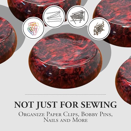 Image of Grabbit Magnetic Sewing Pincushion - Magnet Pin Organizer for Quilting, Embroidery, Needles, Bobby Pins, & Craft Storage, Red Swirl