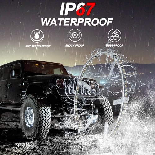 Image of Tavaray 4PCS 14 inch Super Bright Double Row Pure White Wheel Lights, Remote Control with Flashing Modes, IP67 Waterproof, 6500K LED Wheel Ring Lights for Trucks Cars SUV Pickup Vehicles Offroad