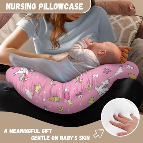 Image of Cartoon Horse Nursing Pillow Cover Soft Neutral Breastfeeding Pillow Slipcover Durable Removable Nursing Pillow Case for Baby Boy Girl