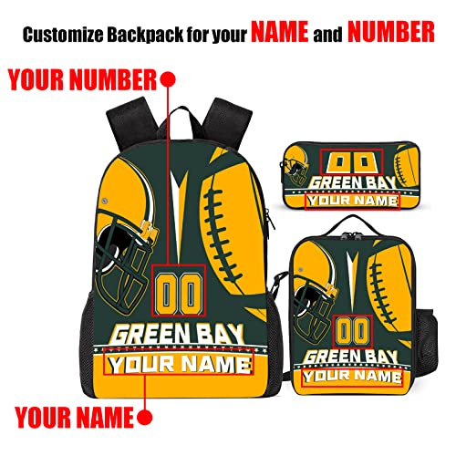 Custom Green Bay Backpack with Lunch Bag Pencil Case Personalized Name Number 3 Piece Set Gifts for Men Women2