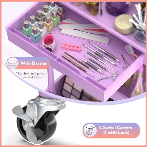 Image of SUNALLY Makeup Cart Organizer with Drawer,4 Tier Rolling Makeup Cart,Purple