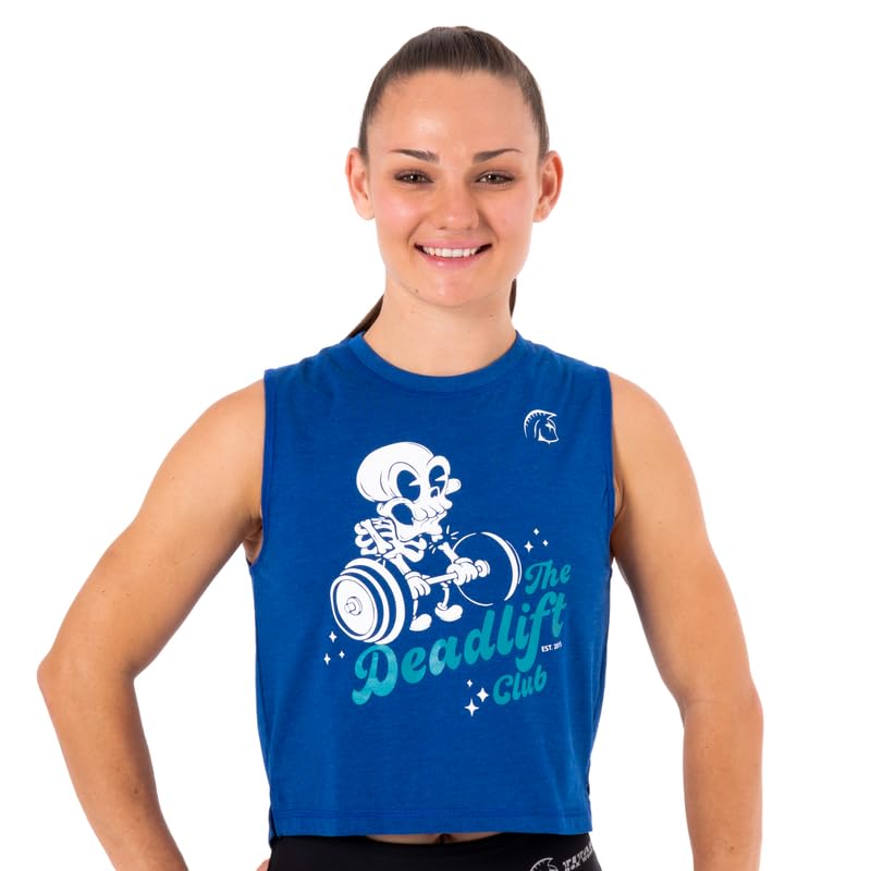 Camiseta sin Mangas Mujer Ecoactive WOD Tank Deadlift Club Royal Blue/Teal, Camiseta Deportiva Crop, Tejido Ecoactive, Back Loop, Costuras Planas, Correr o Cross-Training