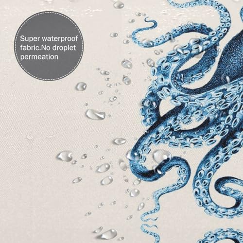Rideau de douche imperméable anti-moisissure à motif pieuvre marin