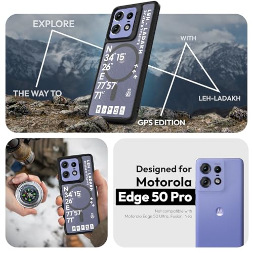 Image of KAPAVER GPS Edition Back Cover Case Compatible with MagSafe, Magnetic Case for Motorola Edge 50 Pro(Leh-Ladakh)(Black) (Polycarbonate + TPU)