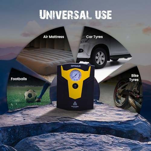 Image of Autofy OPTIMUS with 2 YEARS War'ranty' Car Tyre Inflator Pump Tyre Inflator for Car Air Pump for Tyres all Cars Sedan SUV Hatchback Bikes Cycles Tyre inflator Car Accessories (150 PSi 12V DC)