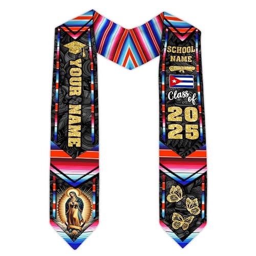 MonkeyVan Custom Cuba Graduation Sash 2025, Personalized Cuban American Flag Graduation Stole, Custom Cuba Graduation Stole S124
