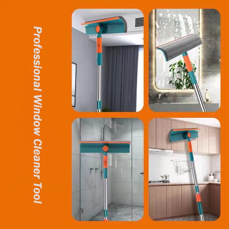 Image of QERINKLE 2 in 1 Bathroom Cleaning Brush with Wiper Tiles Cleaning Brush Floor Scrub Bathroom Brush with Long Handle 120 Rotate Bathroom (Green /)