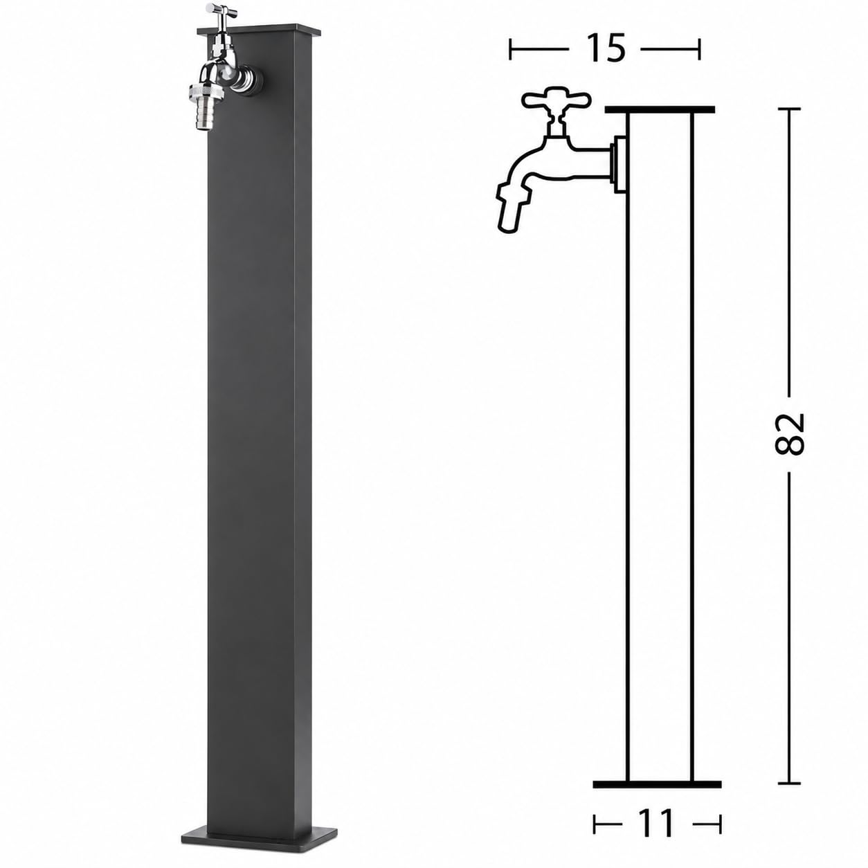 Fontaine rectangulaire en métal avec système et robinet BEL-FER modèle 42/RE, couleur anthracite