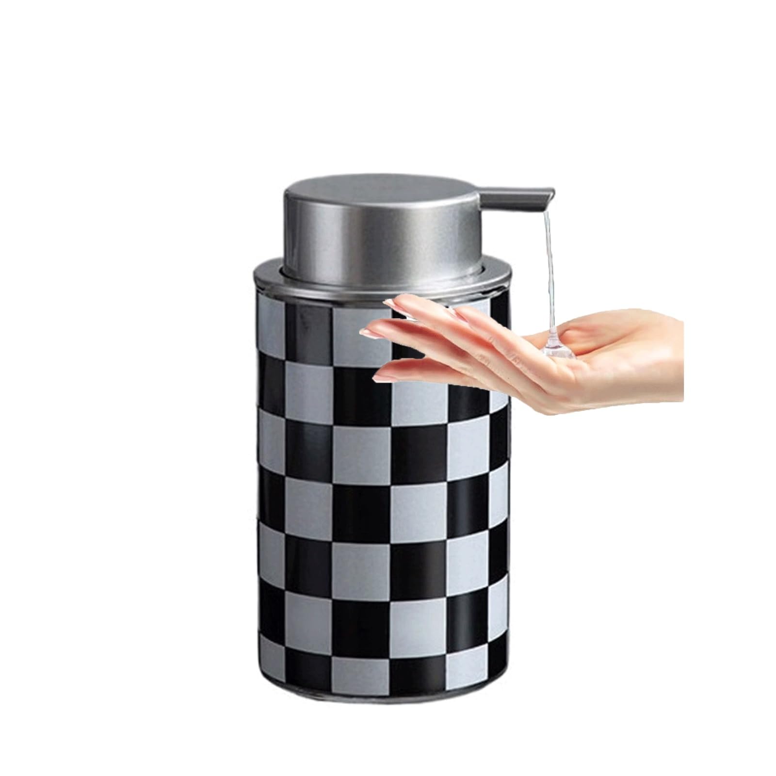 Pump Dispenser Foam Hand Soap Bottle Modern Checkerboard Bath Pump Dispenser Lotion Refills Bathroom Must Haves(Silver,Liquid)