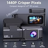 Dash Cam Front and Rear 2.5K+1080P, Ultra HD Dash Cam Built-in WiFi, Dual Car Camera with 32GB Card, 170°Wide Angle, Super Night Vision Dashcam with Parking Mode, G-Sensor, App Control, Loop Recording - Image 2