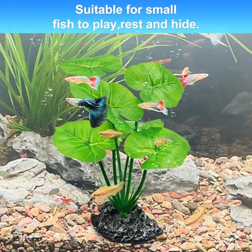 Image of Artificial Fish Tank Decorations Plants, Aquarium Decor Plant Plastic Realistic Silk Plants for Fish Tank Leaf Pad Hammock for Small Tank, Goldfish, Reptiles